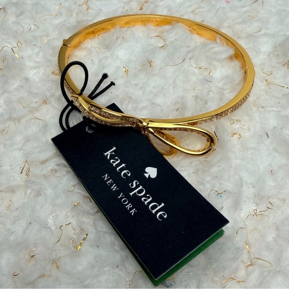 Kate Spade All Tied Up Pave Bangle Gold Crystal Bow Bracelet - Picture 7 of 7